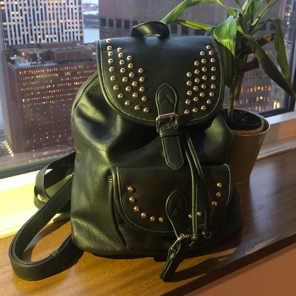 Black Studded Backpack Purse